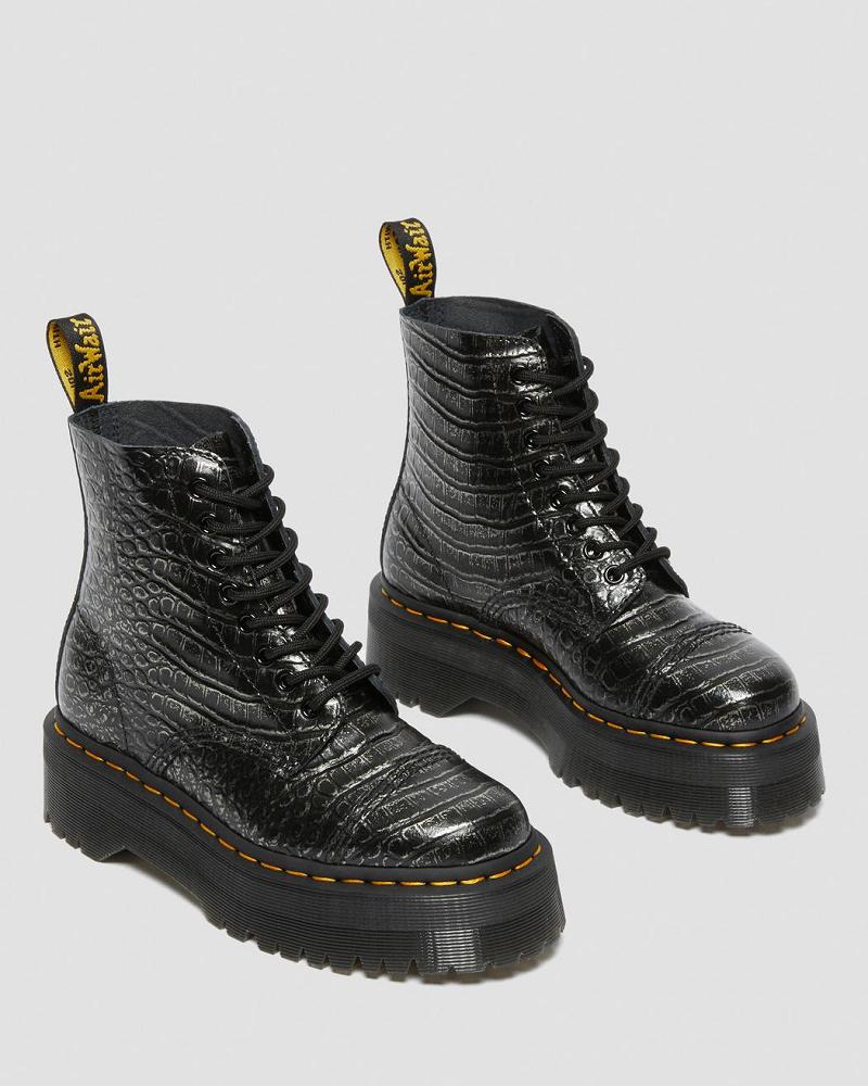 Botas Plataforma Dr Martens Sinclair Croc Emboss Cuero Mujer Negros | MX 52DFM